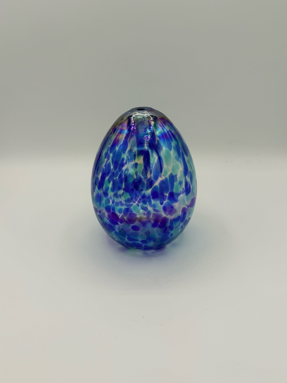 Vintage Art Glass Decorative Egg - Iridescent Blue & Purple